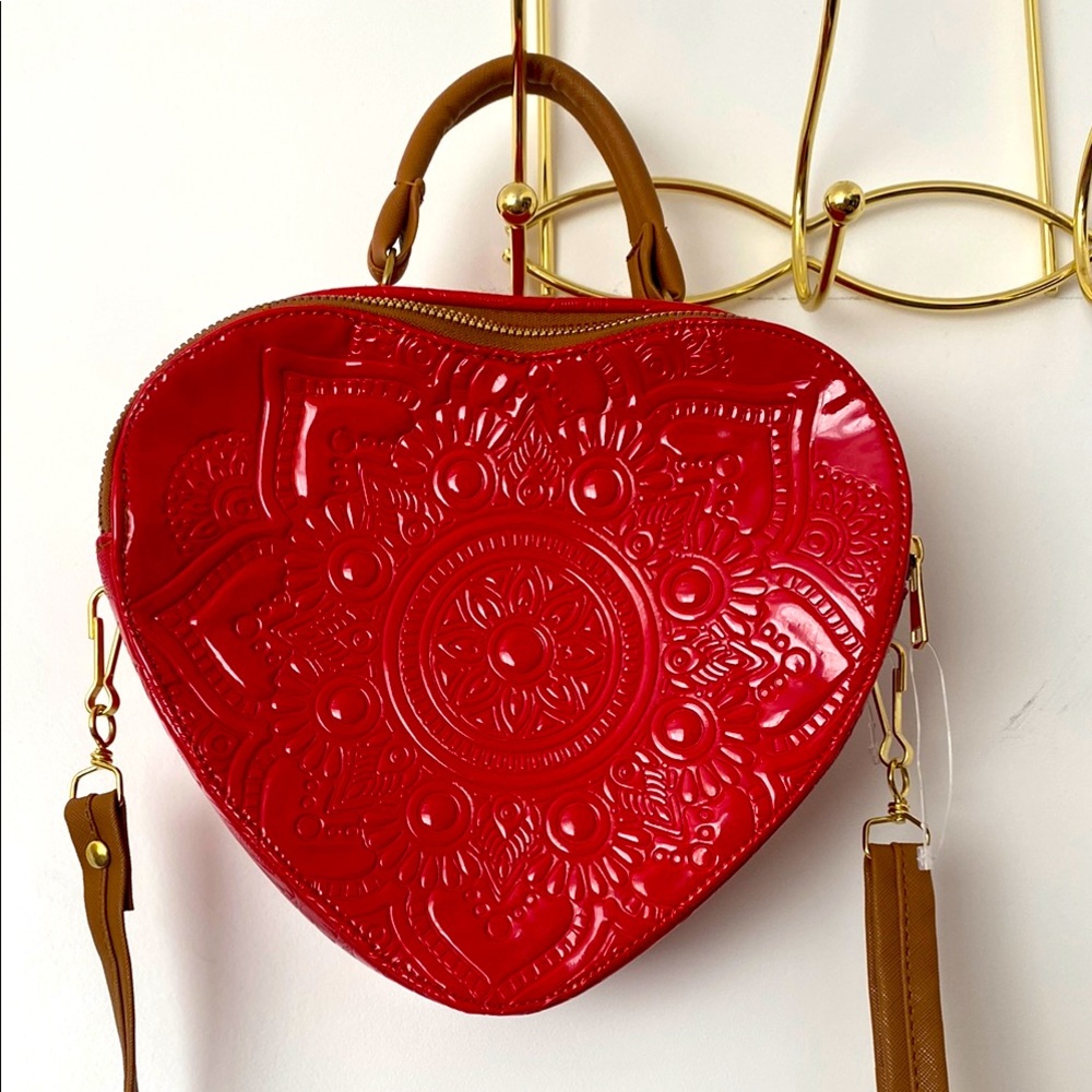❤️Red Heart-Shaped Embossed Handbag New!